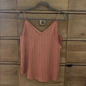 Express Rust Striped V-Neck Blouse